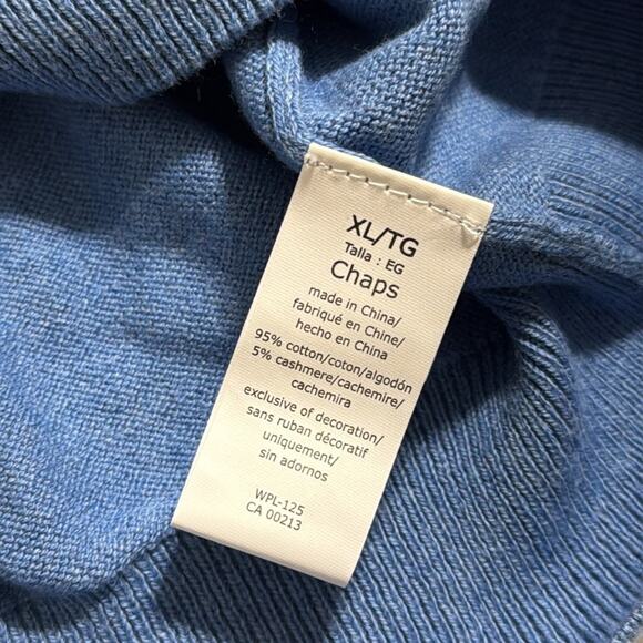 CHAPS mens size XL blue v neck cotton cashmere pullover sweater tiny pull shown - Picture 6 of 11